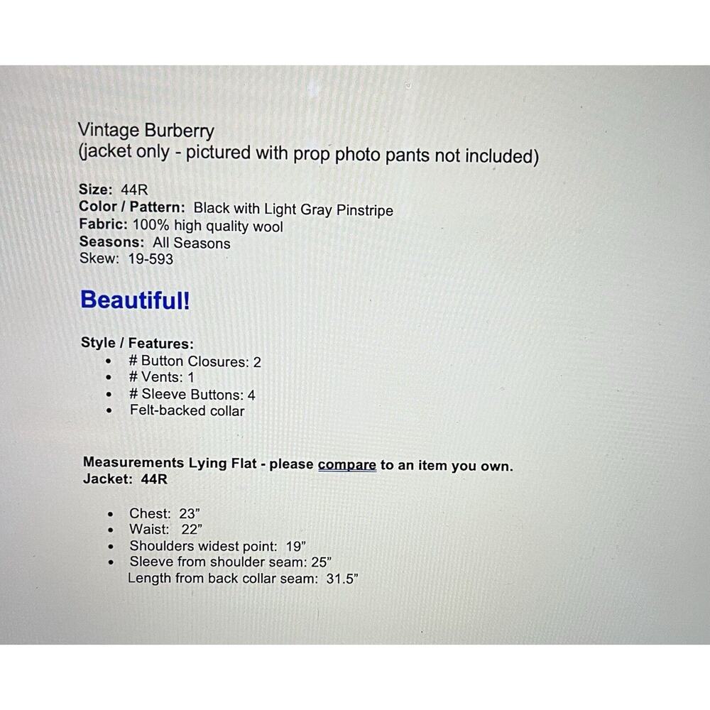 Vintage Burberry 44R Black Gray Pinstripe Blazer Sport Coat Jacket - Picture 9 of 14